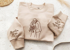 Custom Embroidered Portrait from Photo Sweatshirt,Outline Photo Sweatshirt,Family One Line Drawing Gift,Couple Hoodie,Anniversary Gift