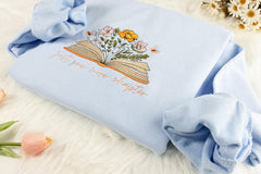 Floral Book Embroidered Sweatshirt: Cotton Crew Neck
