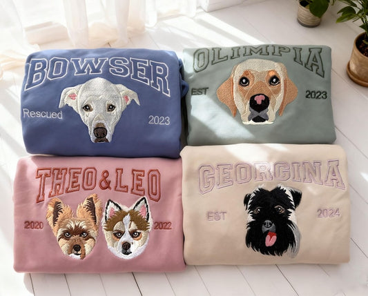 Custom Dog Hoodie Embroidered Dog Name, Personalized Pet Face Sweatshirt from Your Photo, Varsity Sweatshirt,Gifts for Dog Lover