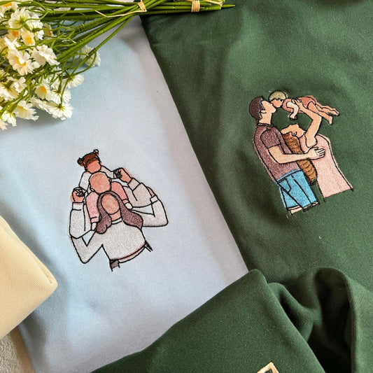 Custom Photo Embroidery Sweatshirt: Varsity Mom Dad Portrait, Cotton Unisex